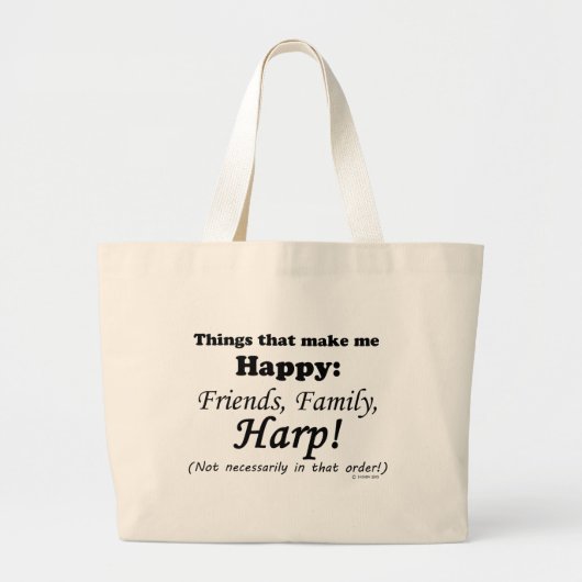 Harp maakt me gelukkig grote tote bag (Voorkant)