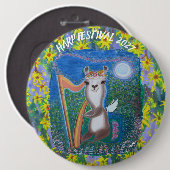 Harp Maan Engel Ronde Button 6,0 Cm (Voorkant /achterkant)