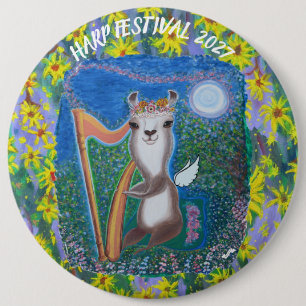 Harp Maan Engel Ronde Button 6,0 Cm