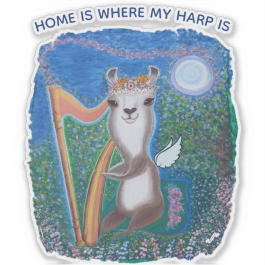 Harp Maan Engel Sticker (Voorkant)