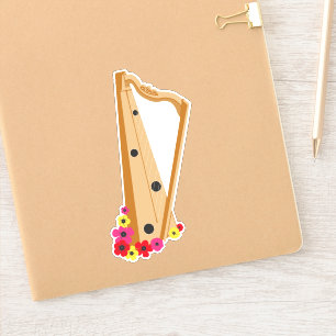 Harp met bloemen,  harpist sticker
