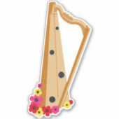 Harp met bloemen, harpist sticker (Voorkant)