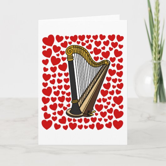 Harp Met Hartjes Valentijnsjubileum Kaart (Voorkant)