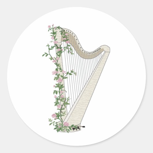 Harp met Rozen Ronde Sticker (Voorkant)
