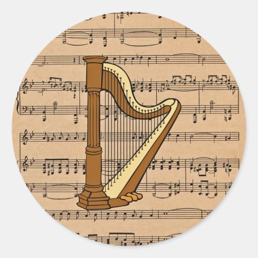 Harp met vel Music Background Ronde Sticker (Voorkant)