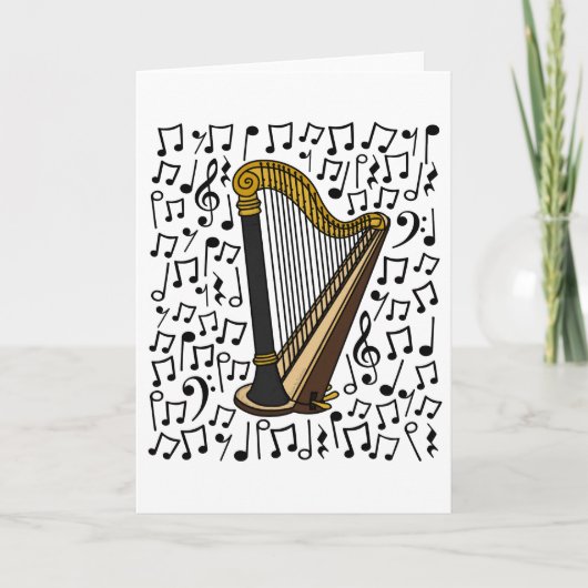 Harp Musical Notes Harpist String Muziekdocent Feestdagen Kaart (Voorkant)