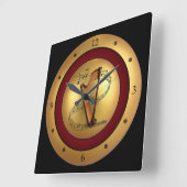 Harp~Musical Scroll~Gold/Maroon/Black Background~ Vierkante Klok (Hoek)
