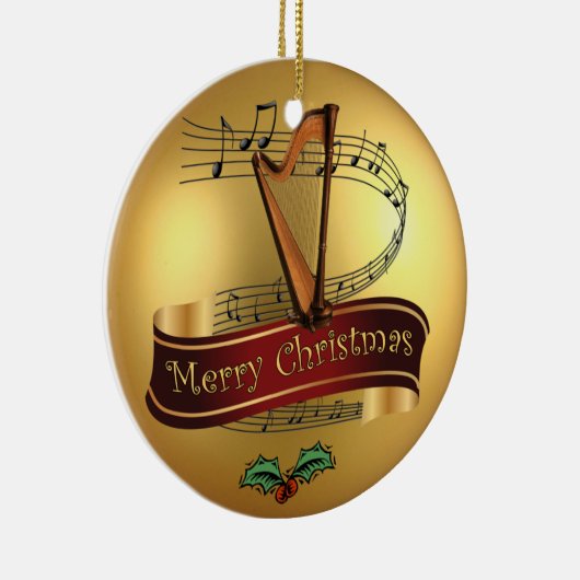 Harp ~ Musical Scroll ~ Gold Merry Kerst~ Keramisch Ornament (Rechts)