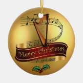 Harp ~ Musical Scroll ~ Gold Merry Kerst~ Keramisch Ornament (Voorkant)