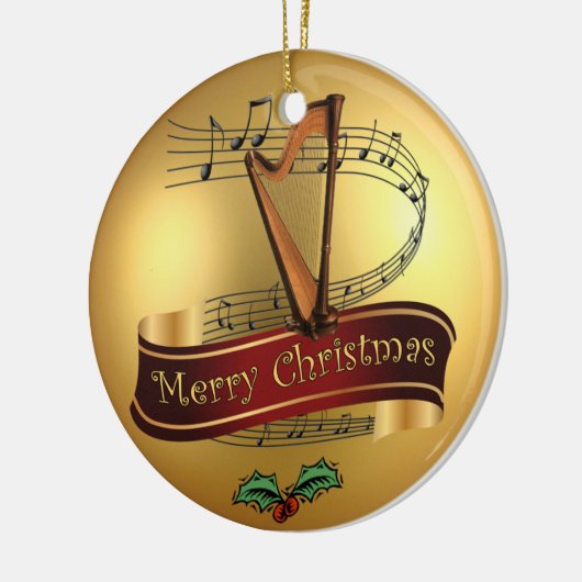 Harp ~ Musical Scroll ~ Gold Merry Kerst~ Keramisch Ornament (Links)