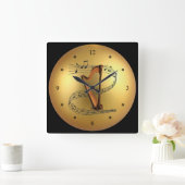 Harp ~ Musical Scroll ~ Golden Wereldbol Backgroun Vierkante Klok (Huis)