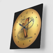 Harp ~ Musical Scroll ~ Golden Wereldbol Backgroun Vierkante Klok (Hoek)