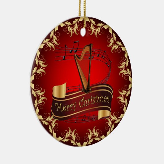 Harp ~ Musical Scroll ~ Merry Kerst~ * ~ Keramisch Ornament (Rechts)