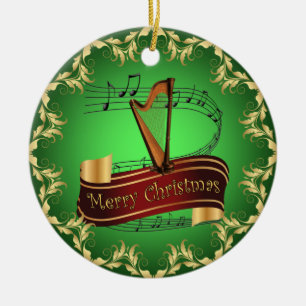 Harp ~ Musical Scroll ~ Merry Kerst~ * ~ Keramisch Ornament