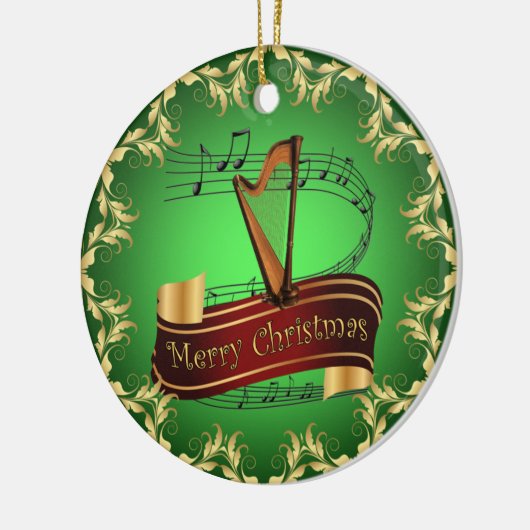 Harp ~ Musical Scroll ~ Merry Kerst~ * ~ Keramisch Ornament (Links)