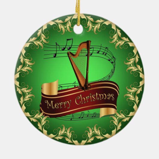 Harp ~ Musical Scroll ~ Merry Kerst~ * ~ Keramisch Ornament (Achterkant)