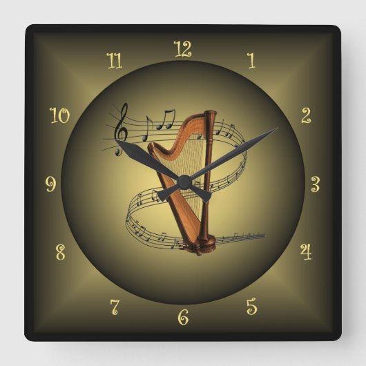 Harp ~ Musical Wereldbol ~Musical Instrument ~ Sca Vierkante Klok (Voorkant)
