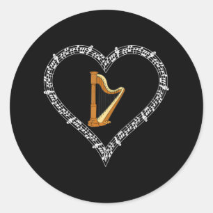 Harp muziekspeler muzieknoten liefde hart ronde sticker