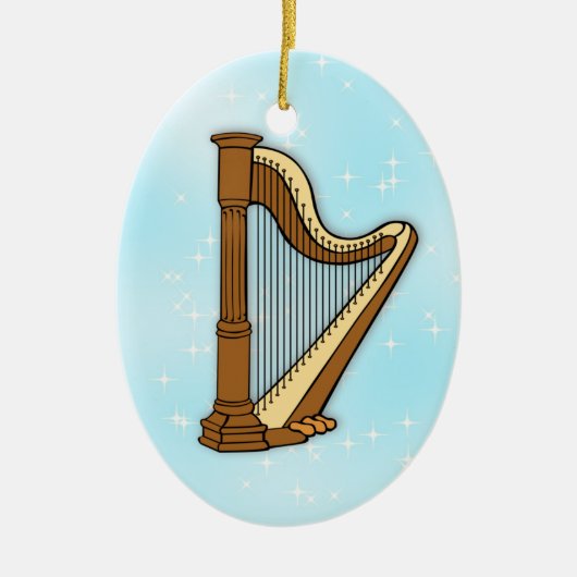 Harp op Blauwe Keramische kerstversiering Keramisch Ornament (Voorkant)
