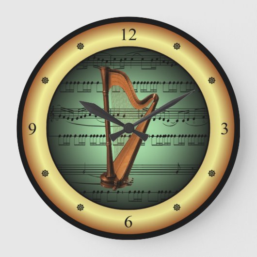 Harp op vel Music ~ Green op Gold Background ~ Grote Klok (Voorkant)