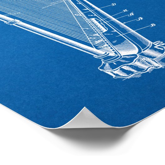 Harp Patent - Blauwdruk Poster (Hoek)