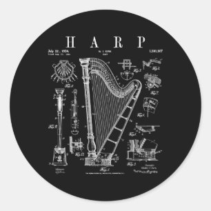 Harp Patent Harpist Tekening Print Ronde Sticker