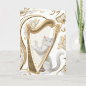 Harp-Playing Cat Greeting Card – Ornate Elegance Kaart (Achterkant)