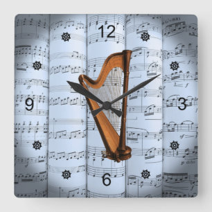 Harp ~ Rollend vel Music ~ Blue Tint Background ~ Vierkante Klok