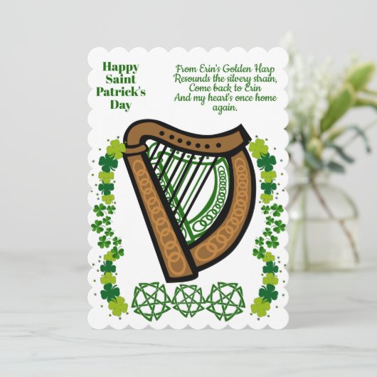  Harp Saint Patricks Day Shamrock Celtic Feestdagenkaart (Staand voorkant)