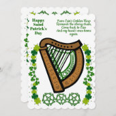 Harp Saint Patricks Day Shamrock Celtic Feestdagenkaart (Voorkant / Achterkant)