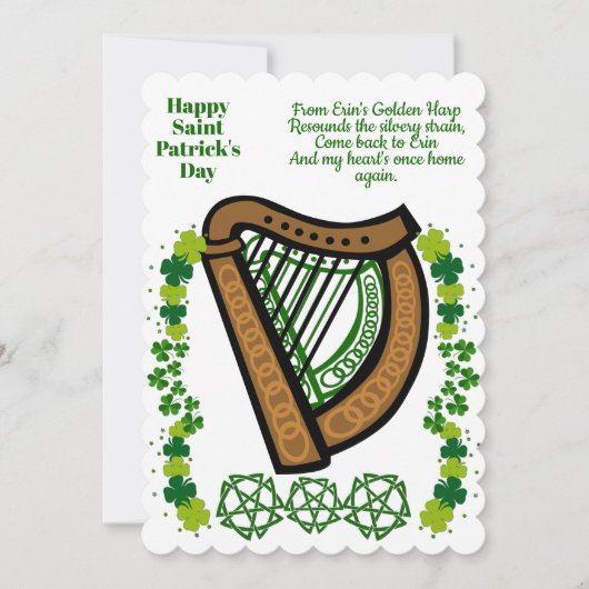 Harp Saint Patricks Day Shamrock Celtic Feestdagenkaart (Voorkant)