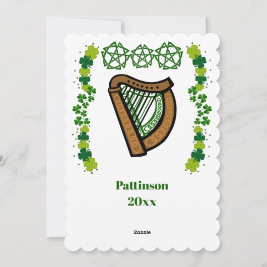 Harp Saint Patricks Day Shamrock Celtic Feestdagenkaart (Achterkant)