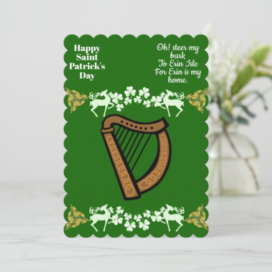  Harp Saint Patrick's Day Shamrock Celtic Feestdagenkaart (Staand voorkant)