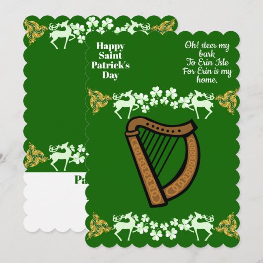 Harp Saint Patrick's Day Shamrock Celtic Feestdagenkaart (Voorkant / Achterkant)