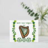 Harp Saint Patrick's Day Shamrock Celtic Feestdagenkaart (Staand voorkant)