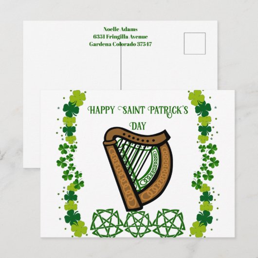  Harp Saint Patrick's Day Shamrock Celtic Feestdagenkaart (Voorkant / Achterkant)