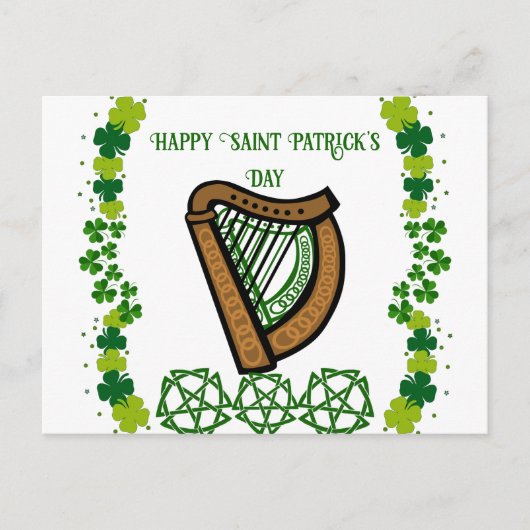 Harp Saint Patrick's Day Shamrock Celtic Feestdagenkaart (Voorkant)