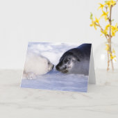Harp Seal Moeder met Pup Kaart (Gele Bloem)