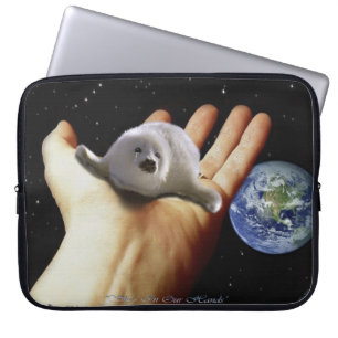 Harp Seal Pup, Hand and and Planet Earth Laptop Sleeve