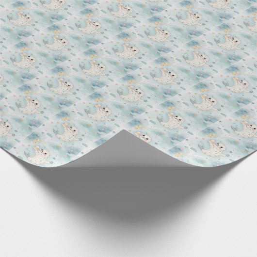 Harp Seal Schattigee Baby Pastel Waterverf Patroon Cadeaupapier (Hoek)