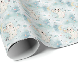 Harp Seal Schattigee Baby Pastel Waterverf Patroon Cadeaupapier
