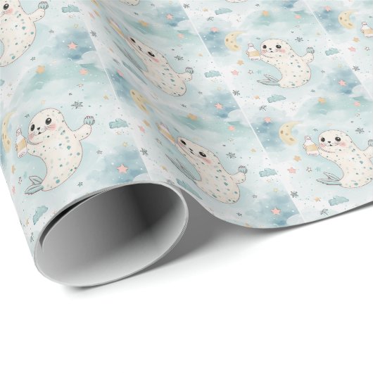 Harp Seal Schattigee Baby Pastel Waterverf Patroon Cadeaupapier (Rol Hoek)