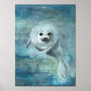 Harp Seal Waterverf Art Poster
