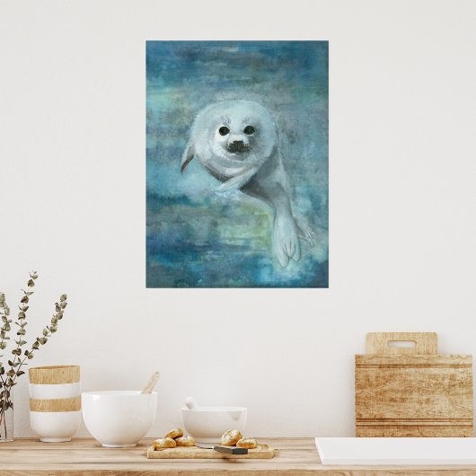 Harp Seal Waterverf Art Poster (Keuken)