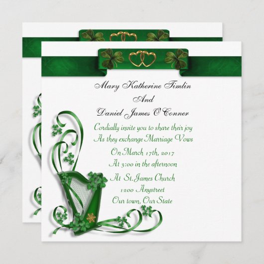 Harp shamrocks and ribbon kaart (Voorkant / Achterkant)