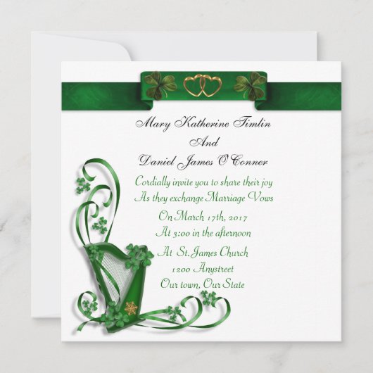 Harp shamrocks and ribbon kaart (Voorkant)