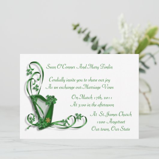 Harp shamrocks and ribbon kaart (Staand voorkant)