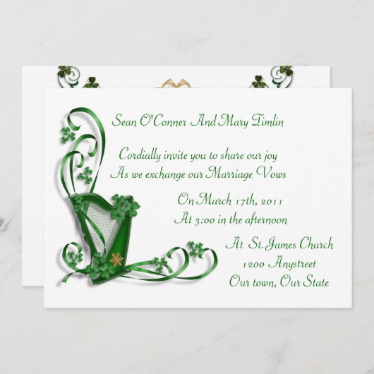 Harp shamrocks and ribbon kaart (Voorkant / Achterkant)