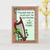 Harp, Shamrocks, Ierse muziek zegen gepersonalisee Kaart (Gele Bloem)