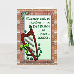 Harp, Shamrocks, Ierse muziek zegen gepersonalisee Kaart